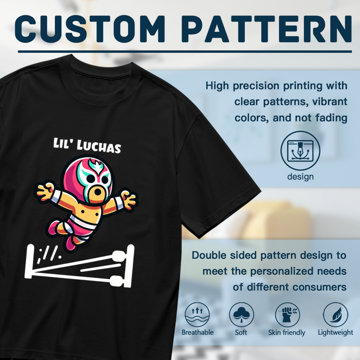 Cute Cartoon Luchador Wrestler Lil Luchas Plus Size Women¡¯s Black Graphic Tee