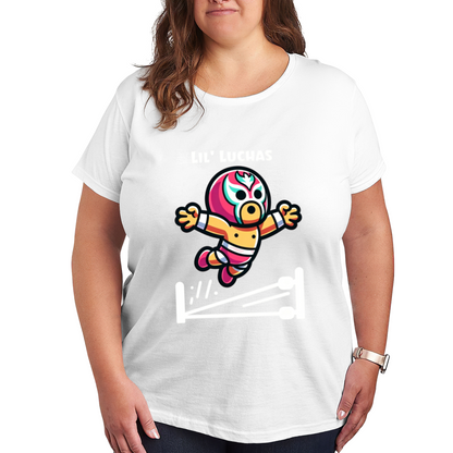 Cute Cartoon Luchador Wrestler Lil Luchas Plus Size Women¡¯s Black Graphic Tee