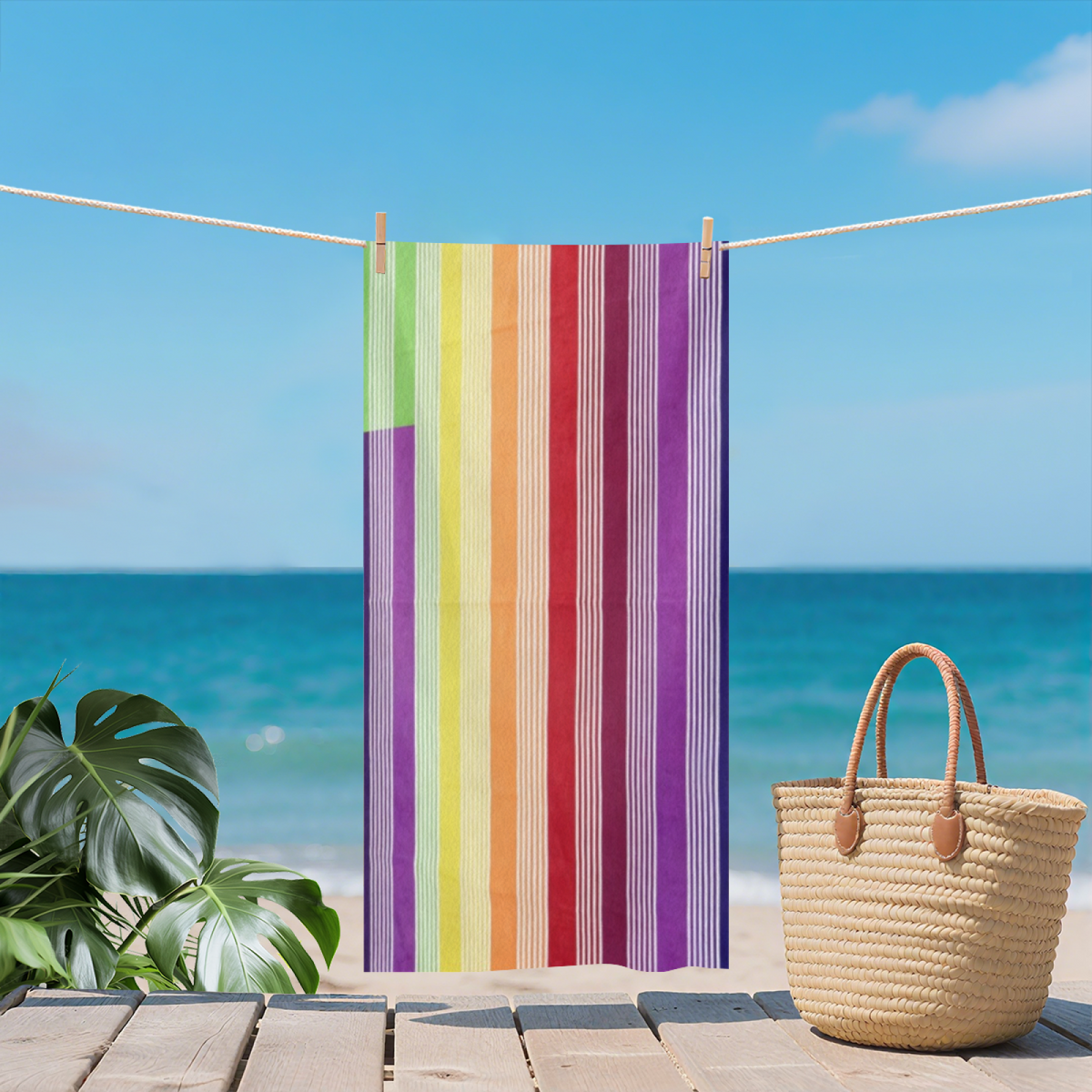 Lovely Rainbow Pastel Stripe Beach Towel, Skin-Friendly, Comfortable and High Water Absorbing for Holidays