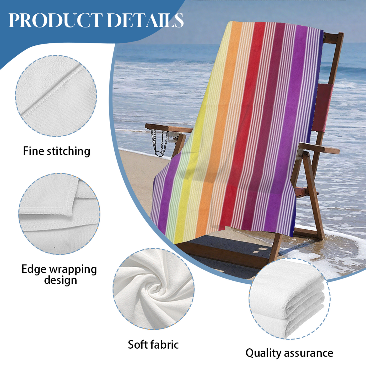 Lovely Rainbow Pastel Stripe Beach Towel, Skin-Friendly, Comfortable and High Water Absorbing for Holidays