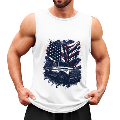 Patriotic Vintage Pickup Truck American Flag Graphic Tank Top