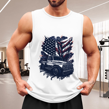 Patriotic Vintage Pickup Truck American Flag Graphic Tank Top