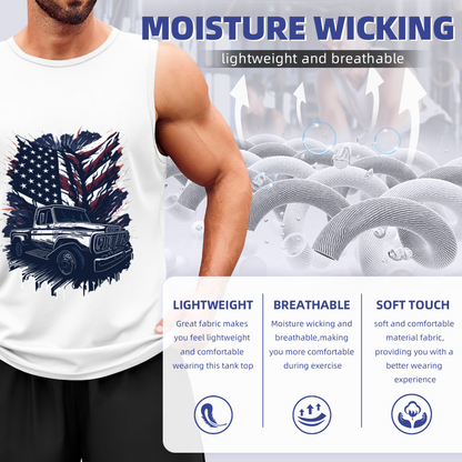 Patriotic Vintage Pickup Truck American Flag Graphic Tank Top
