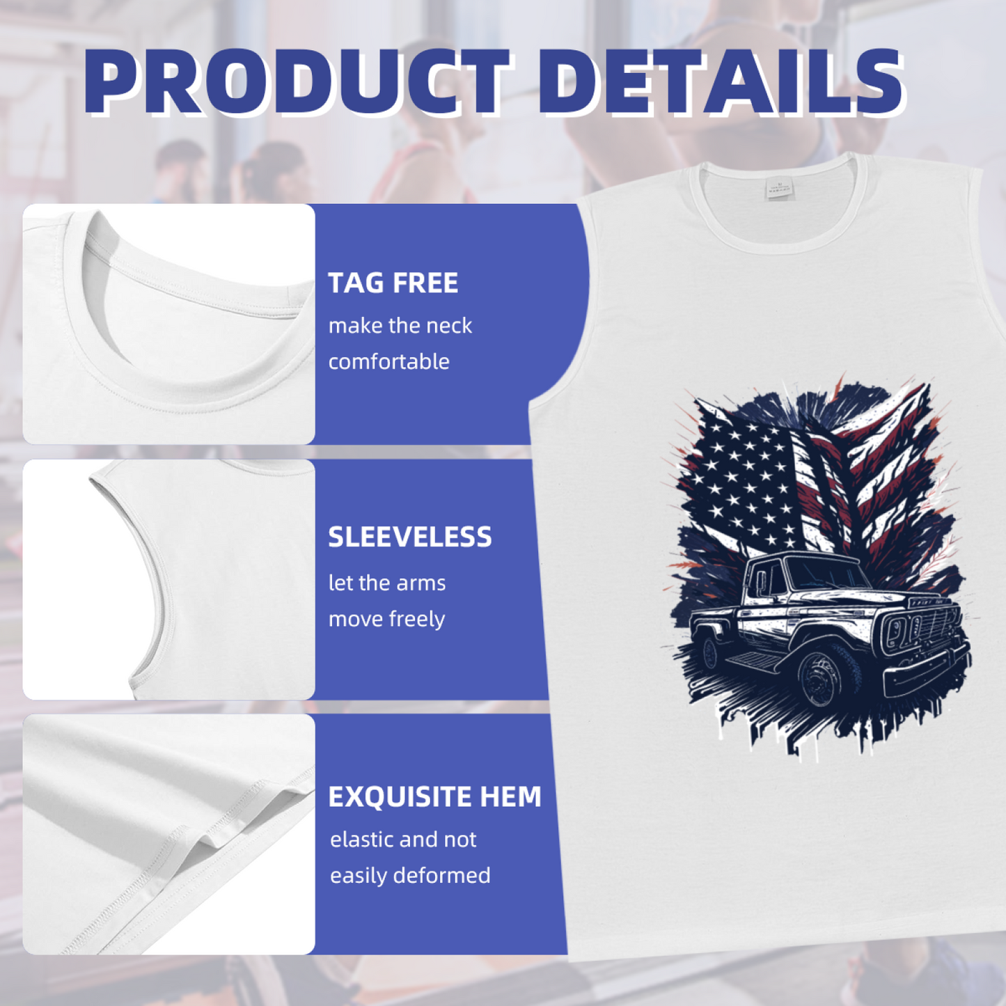 Patriotic Vintage Pickup Truck American Flag Graphic Tank Top