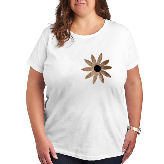 Minimalist Neutral Sunflower Sketch Plus Size Women Printed T-Shirt