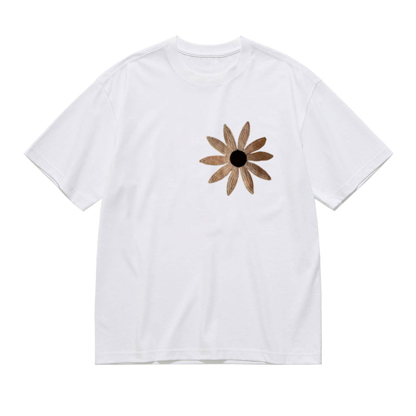 Minimalist Neutral Sunflower Sketch Plus Size Women Printed T-Shirt