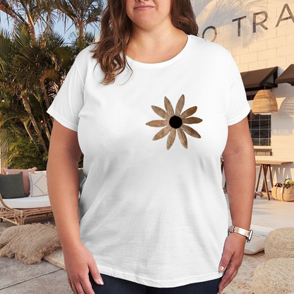Minimalist Neutral Sunflower Sketch Plus Size Women Printed T-Shirt