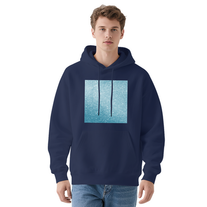 Blue Glitter Square Minimal White Hoodie, Light Comfort Simple Daily Hooded Top
