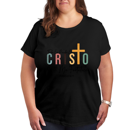 Spanish Christian Scripture Cross Faith Plus Size Women Printed T-Shirt