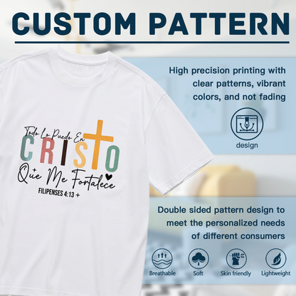 Spanish Christian Scripture Cross Faith Plus Size Women Printed T-Shirt