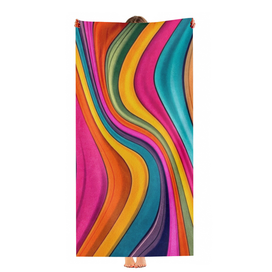 Vibrant Rainbow Wavy Stripe Print Beach Towel, Multiple Sizes Available, Ultra Soft, Super Water Absorbent & Skin?Friendly for Beach Pool Vacation Lounging