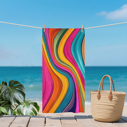 Vibrant Rainbow Wavy Stripe Print Beach Towel, Multiple Sizes Available, Ultra Soft, Super Water Absorbent & Skin?Friendly for Beach Pool Vacation Lounging