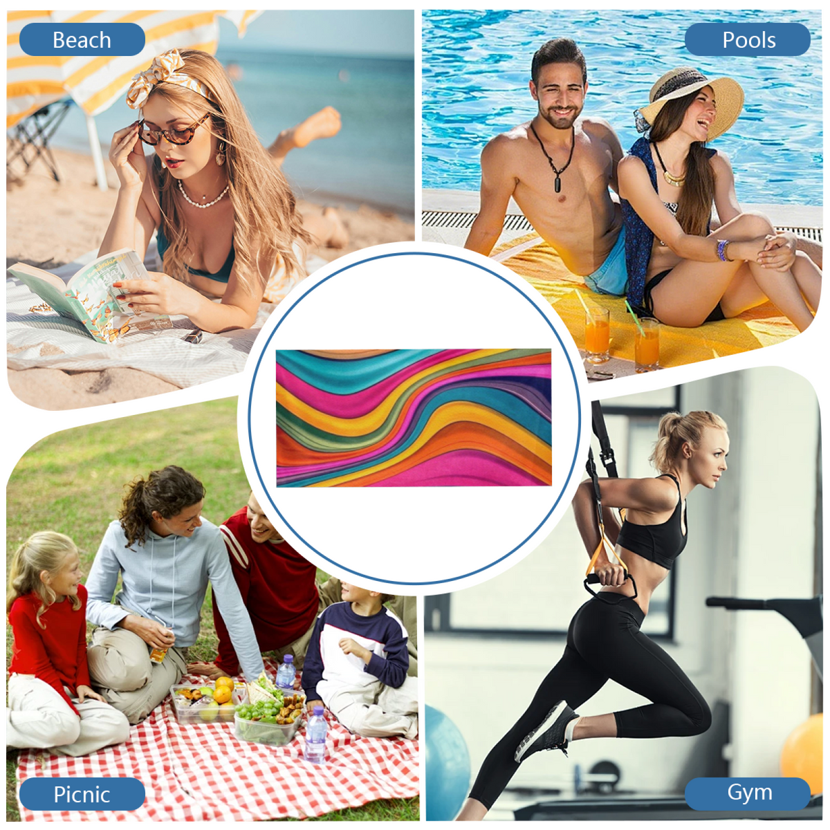 Vibrant Rainbow Wavy Stripe Print Beach Towel, Multiple Sizes Available, Ultra Soft, Super Water Absorbent & Skin?Friendly for Beach Pool Vacation Lounging