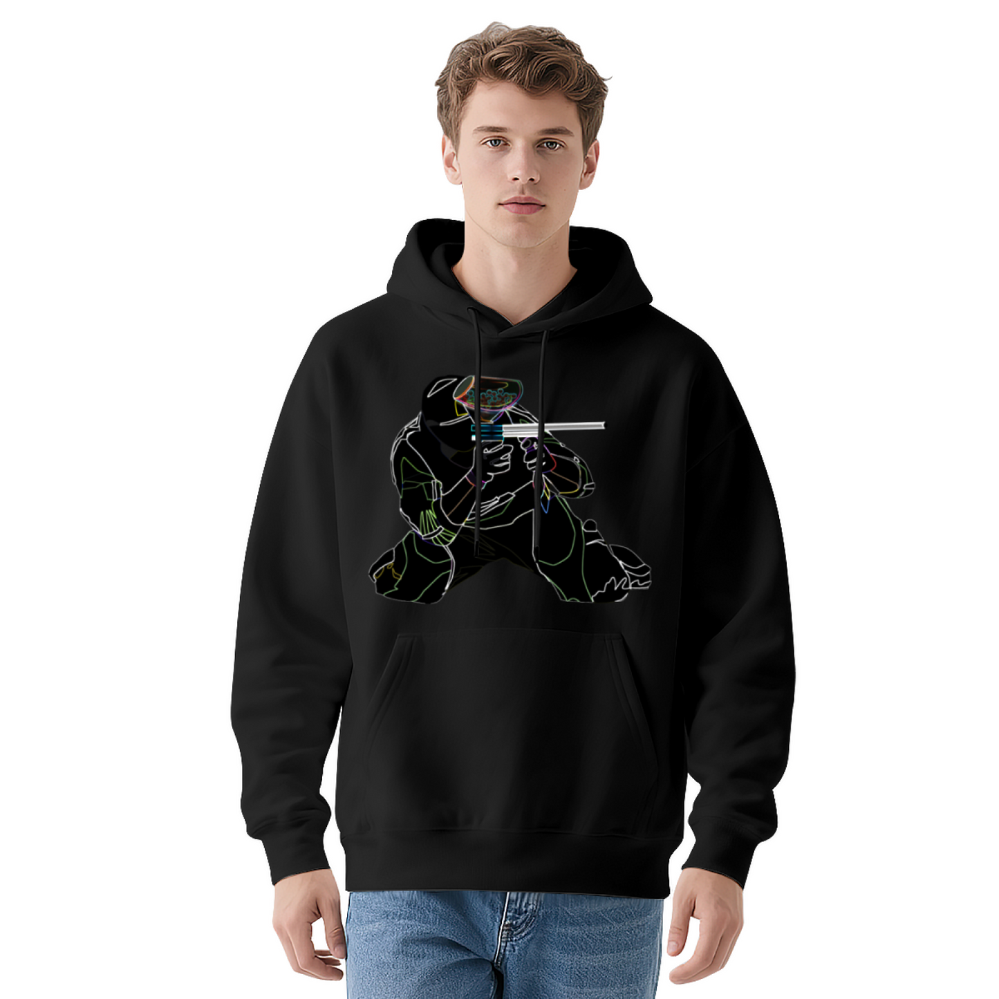 Neon Line Paintball Player Unisex White Hoodie, Cozy Street Style