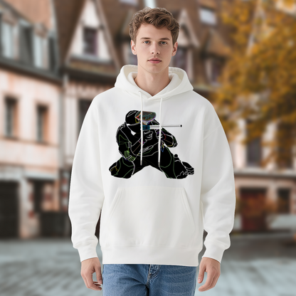 Neon Line Paintball Player Unisex White Hoodie, Cozy Street Style