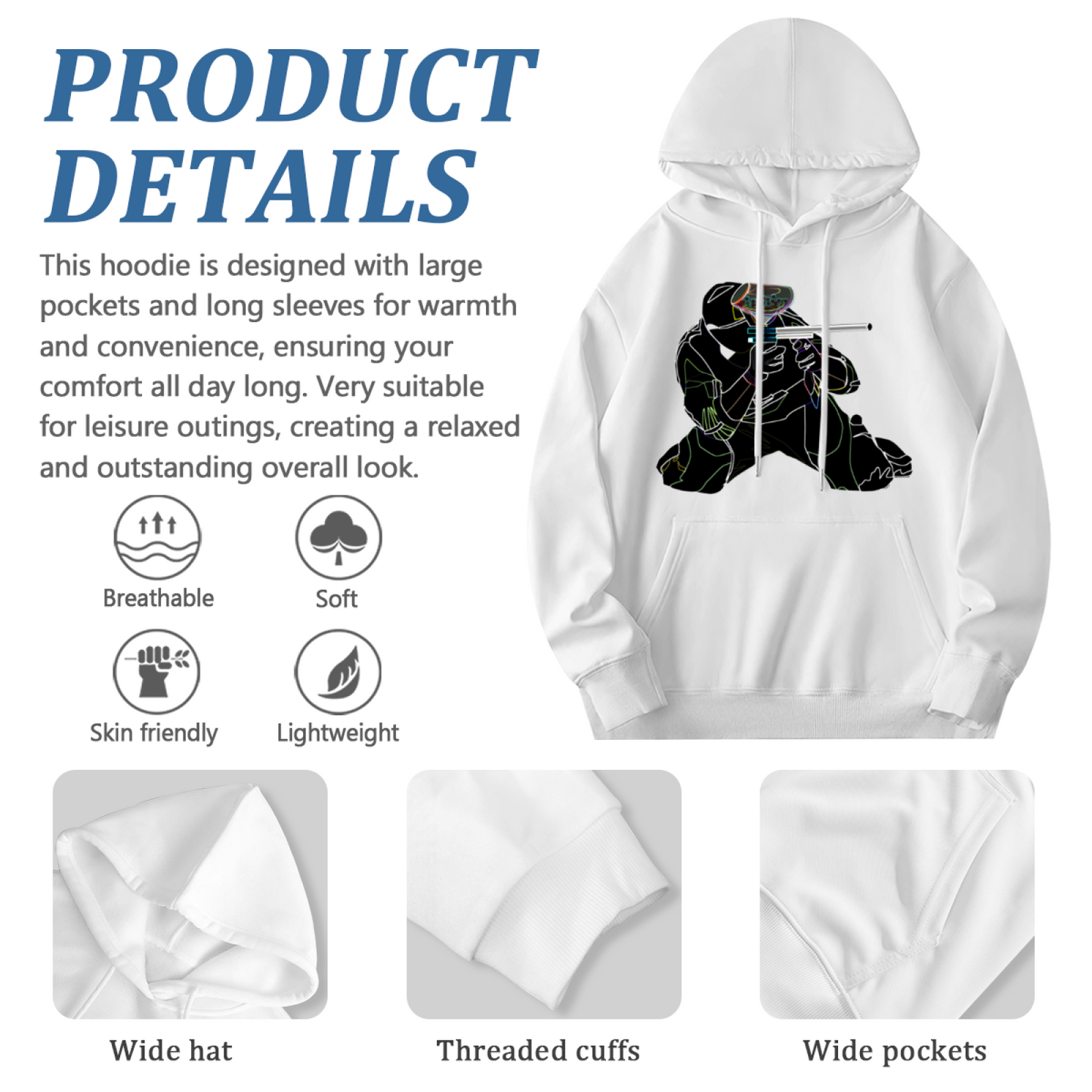 Neon Line Paintball Player Unisex White Hoodie, Cozy Street Style