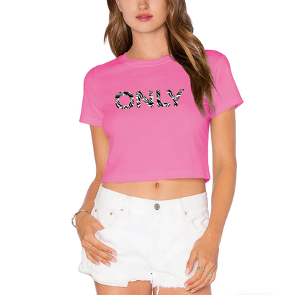 Zebra Striped ONLY Minimal White Crop Top ¨C Simple Trendy Streetwear Short Tee
