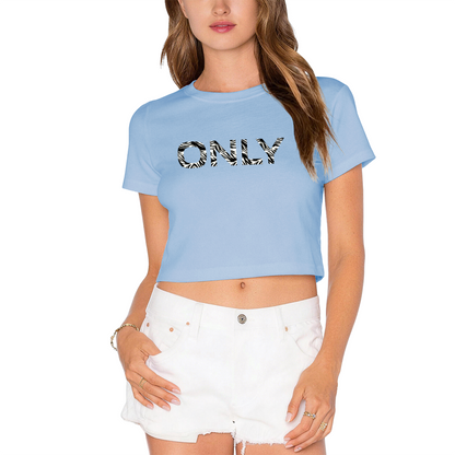 Zebra Striped ONLY Minimal White Crop Top ¨C Simple Trendy Streetwear Short Tee