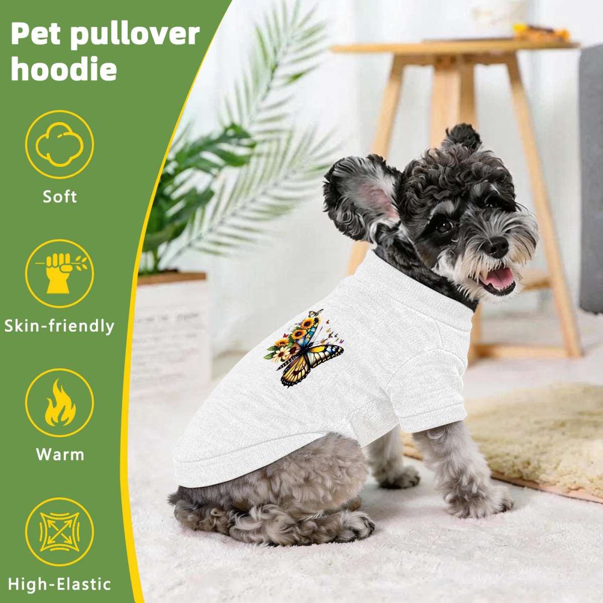 Vibrant Sunflower & Butterfly Pet Pullover Sweater, Floral Cute Dog Apparel