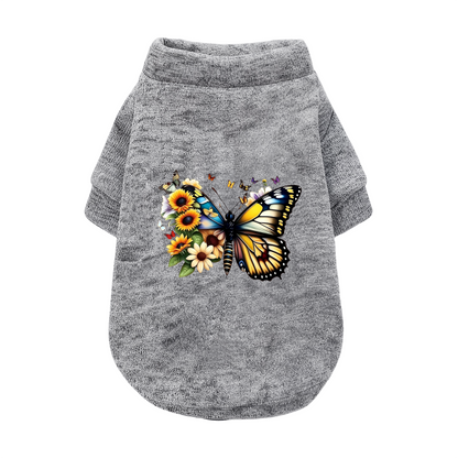 Vibrant Sunflower & Butterfly Pet Pullover Sweater, Floral Cute Dog Apparel