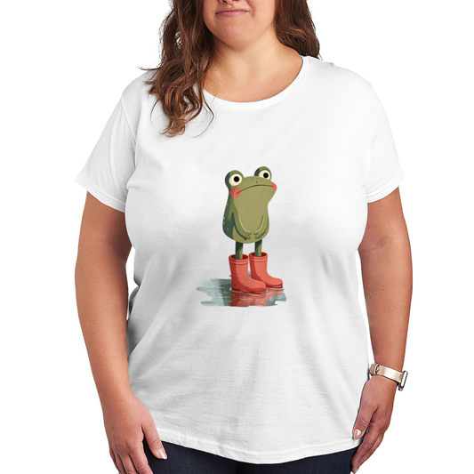 Adorable Frog In Red Rain Boots Cartoon Print Plus Size Women¡¯s T-Shirt