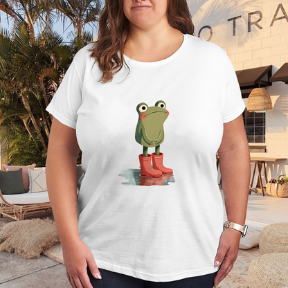 Adorable Frog In Red Rain Boots Cartoon Print Plus Size Women¡¯s T-Shirt
