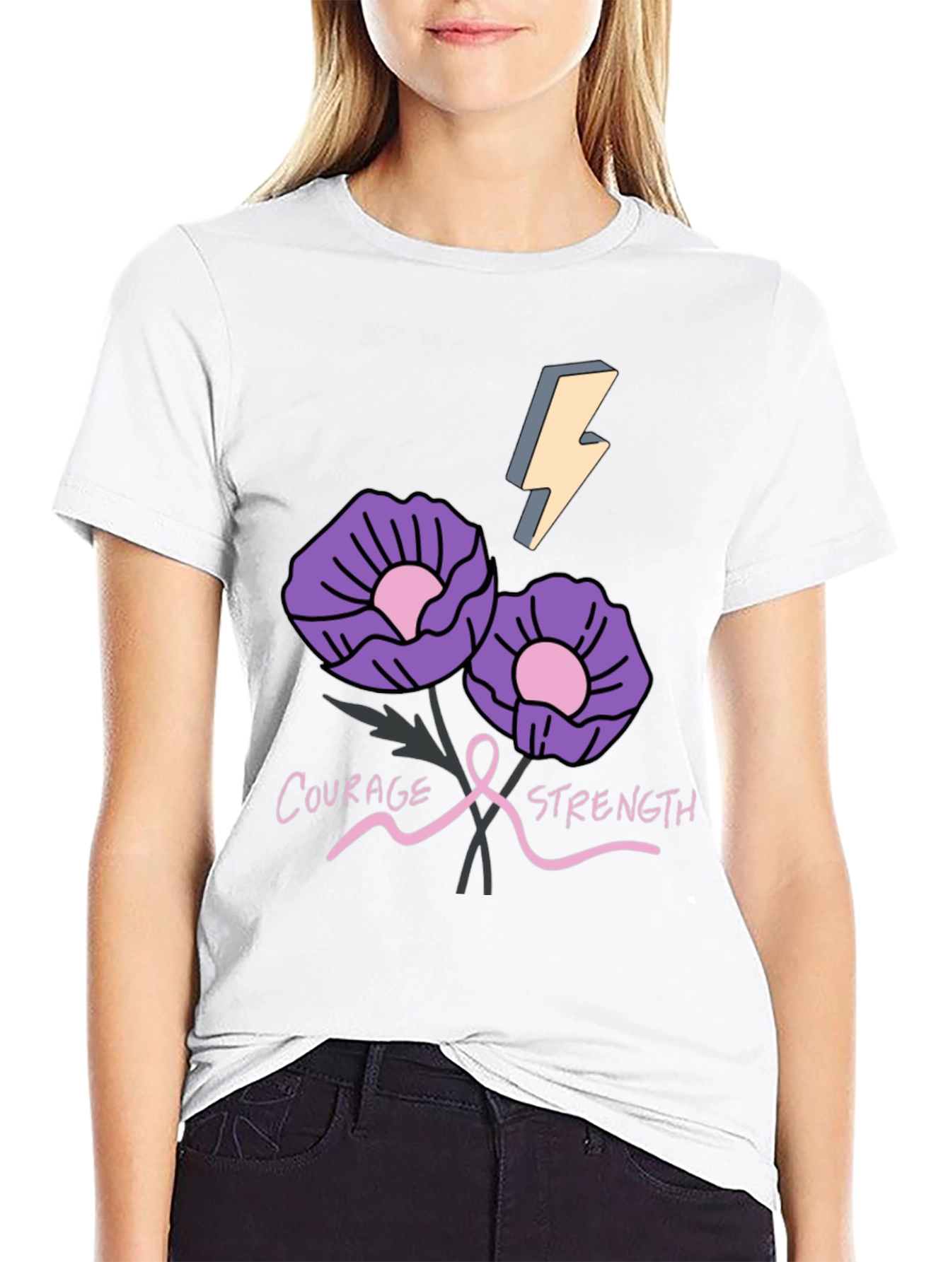 Courage Strength Flower Graphic T-Shirt