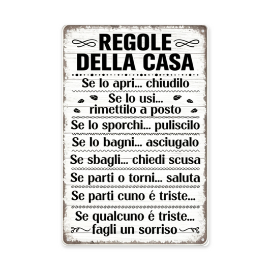 Italian Family House Rules Vintage Wooden Style Tin Sign