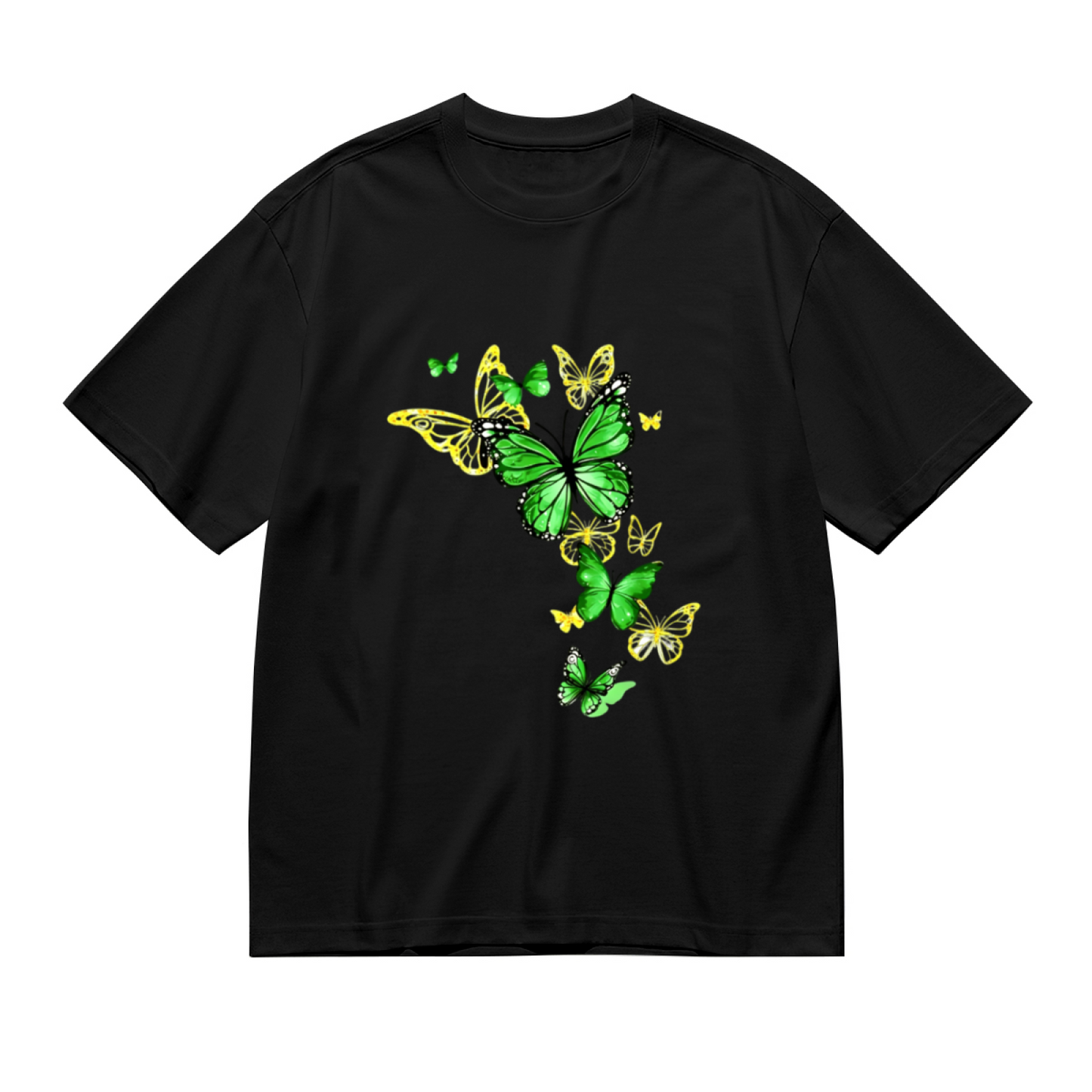 Bright Lime Green & Gold Combo Butterflies Vivid Graphic Plus Size Women Printed T-Shirt