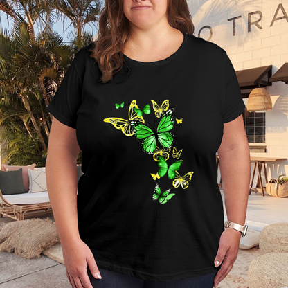 Bright Lime Green & Gold Combo Butterflies Vivid Graphic Plus Size Women Printed T-Shirt