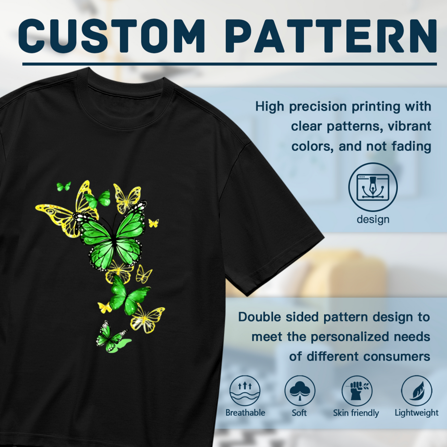 Bright Lime Green & Gold Combo Butterflies Vivid Graphic Plus Size Women Printed T-Shirt