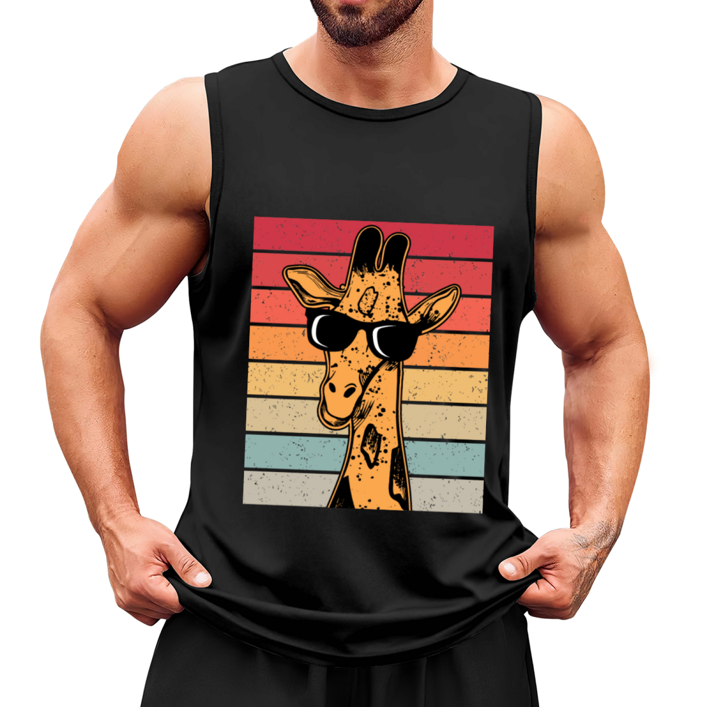 Vintage Stripes Cool Sunglasses Giraffe Graphic Tank