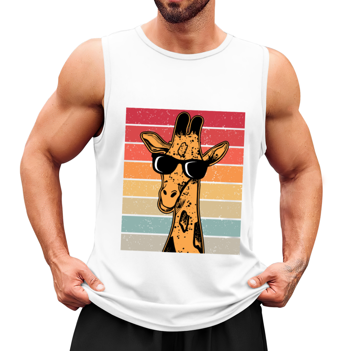 Vintage Stripes Cool Sunglasses Giraffe Graphic Tank