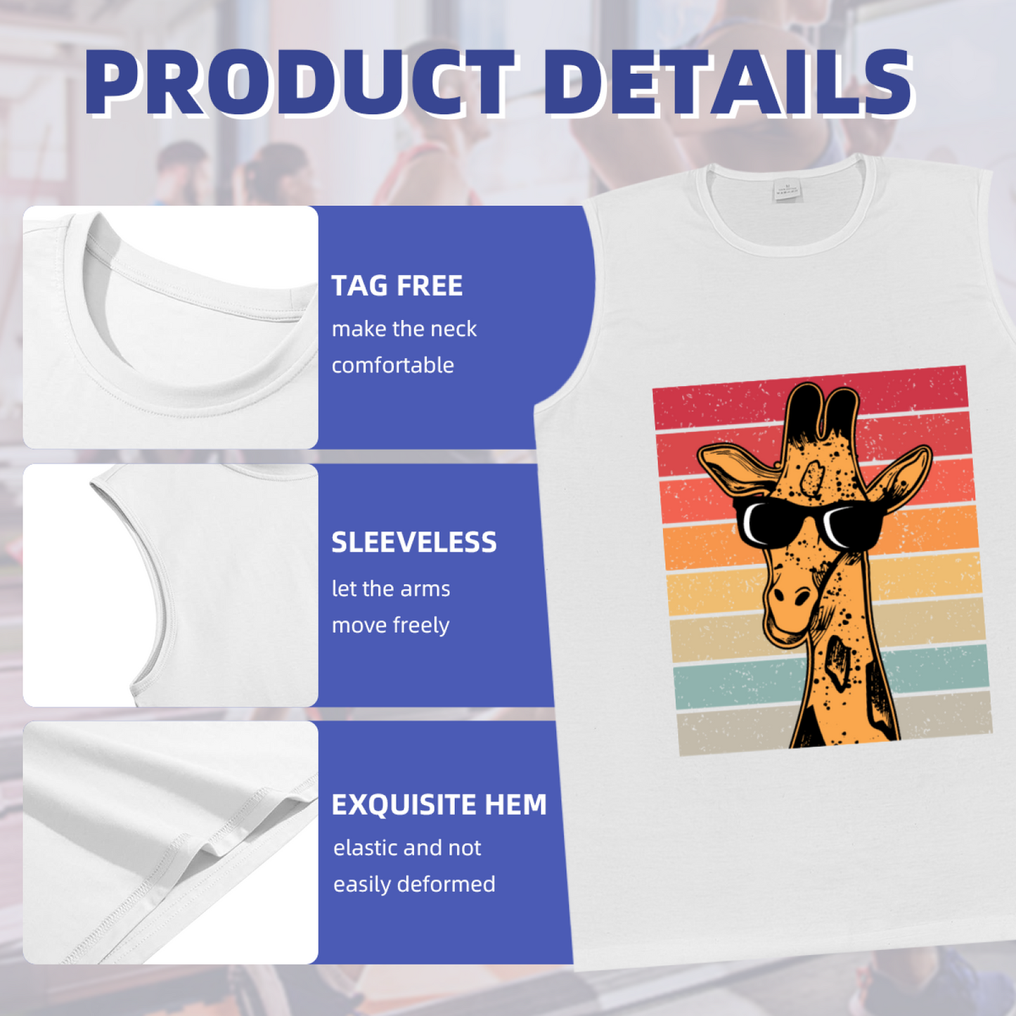 Vintage Stripes Cool Sunglasses Giraffe Graphic Tank