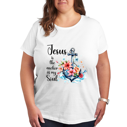 Jesus Is The Anchor Of My Soul Floral Anchor Faith Plus Size Women¡¯s Printed T-Shirt