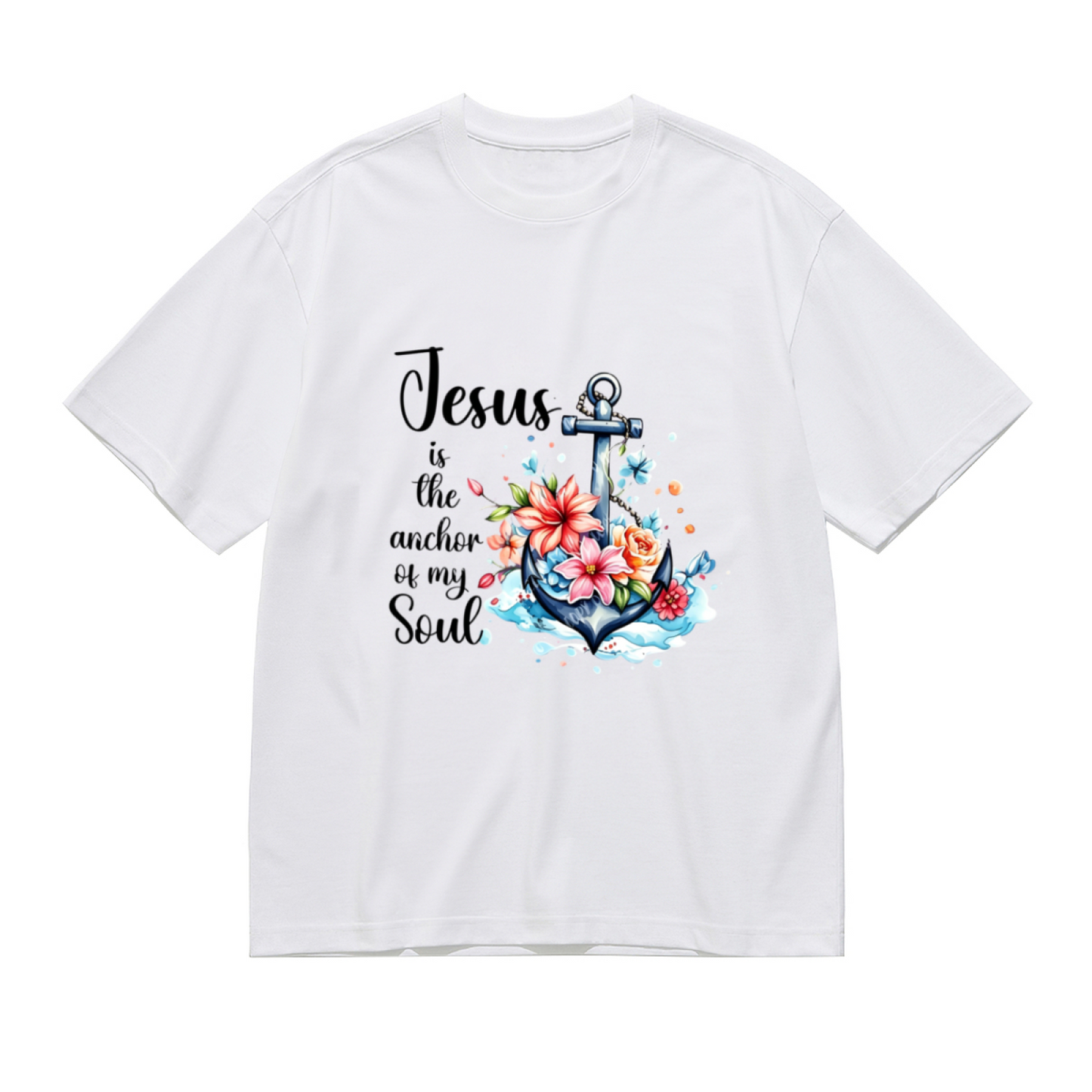 Jesus Is The Anchor Of My Soul Floral Anchor Faith Plus Size Women¡¯s Printed T-Shirt