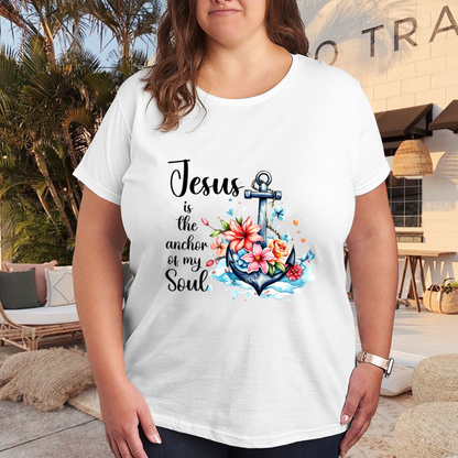 Jesus Is The Anchor Of My Soul Floral Anchor Faith Plus Size Women¡¯s Printed T-Shirt