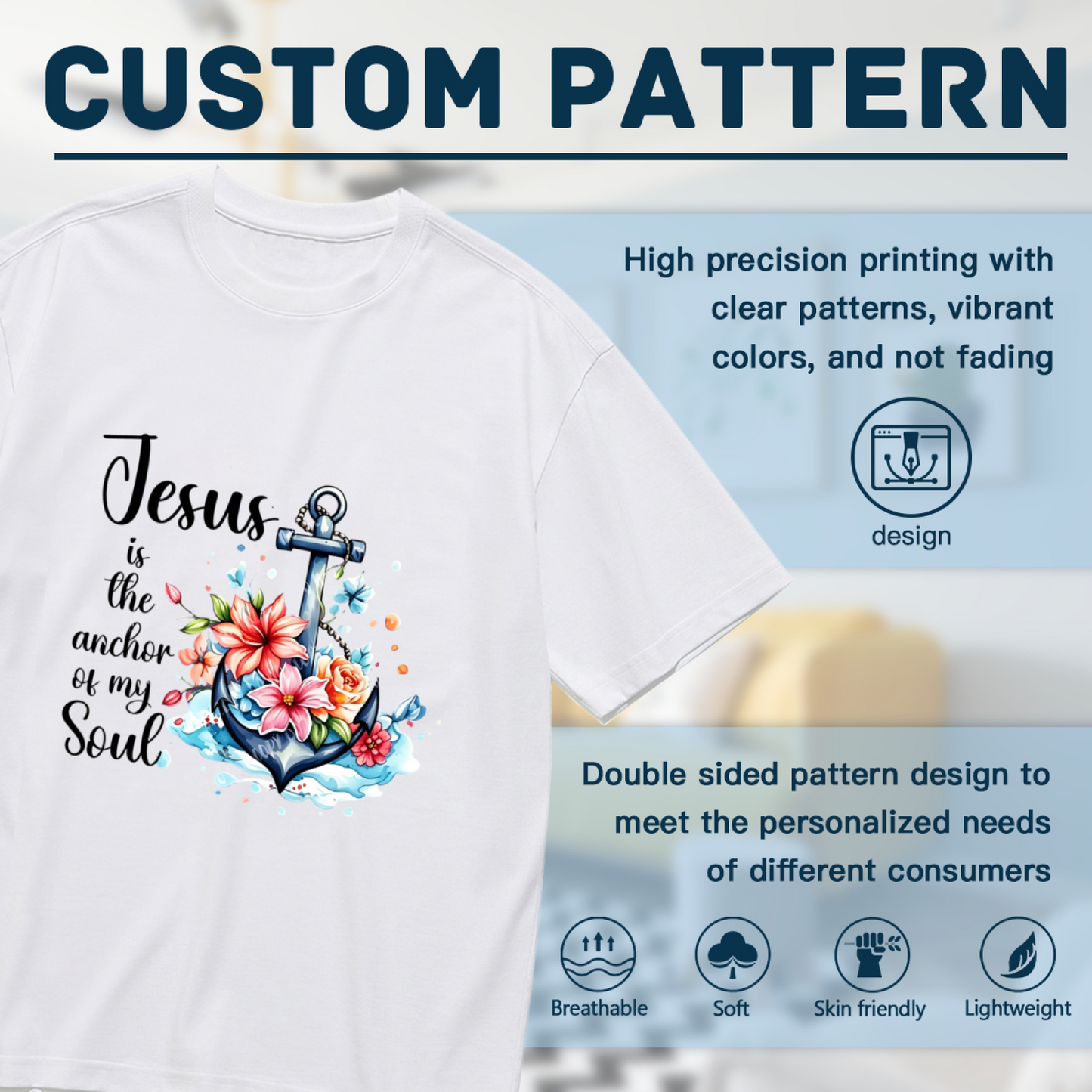 Jesus Is The Anchor Of My Soul Floral Anchor Faith Plus Size Women¡¯s Printed T-Shirt
