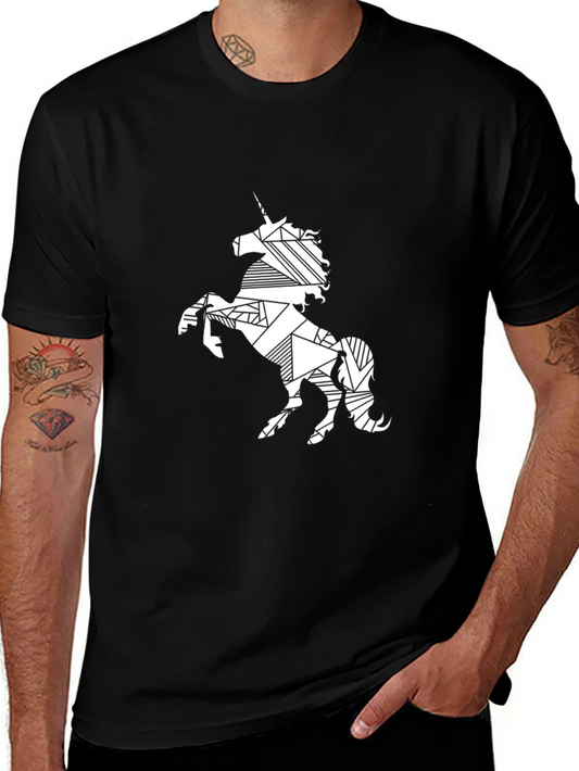 Geometric Unicorn Graphic Tee - Black Casual Shirt
