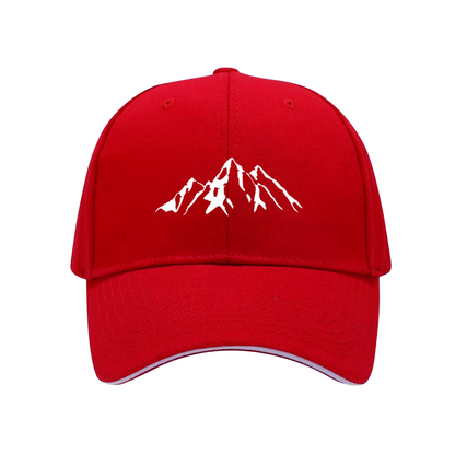 Snow Mountain Peak Graphic Red Sandwich Visor Baseball Cap, Mountain Hiking Outdoor Hat