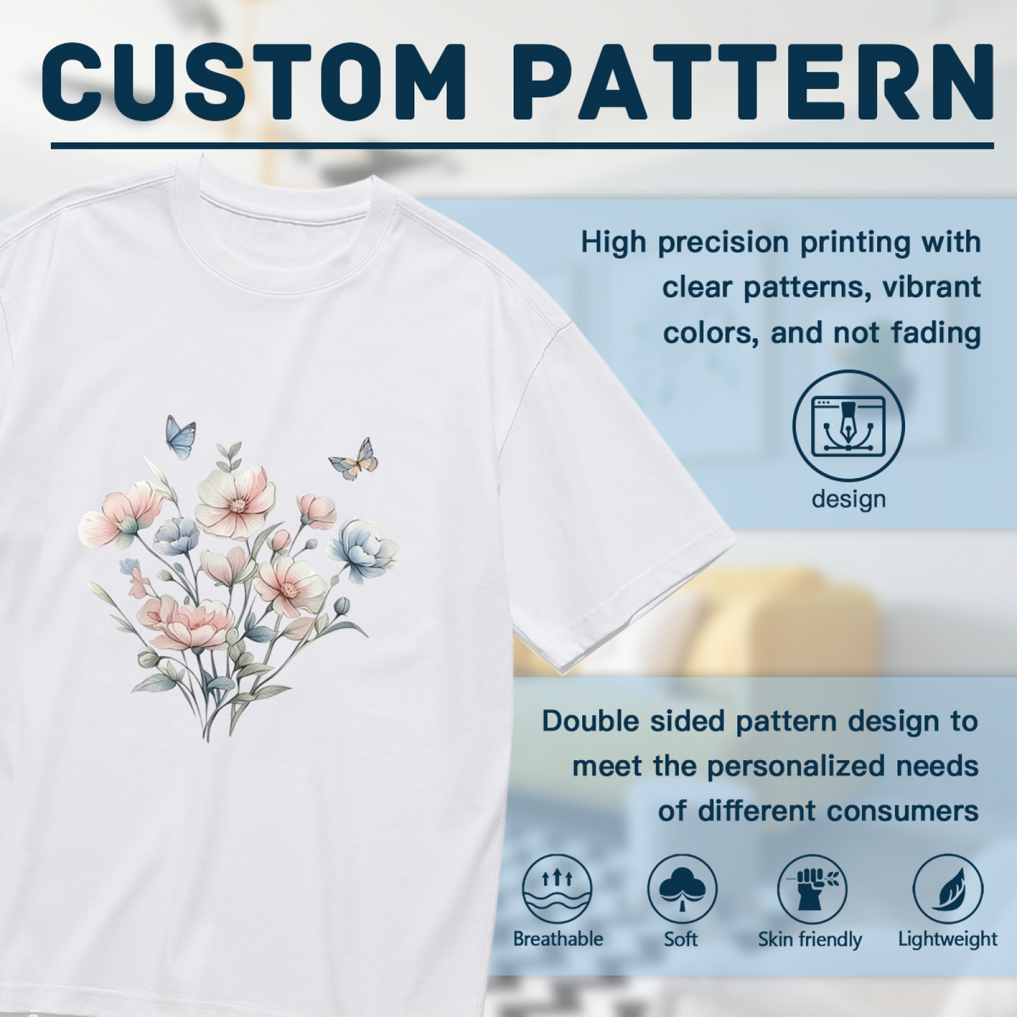 Soft Pastel Pink Floral Delicate Butterfly Watercolor Plus Size Women Printed T-Shirt