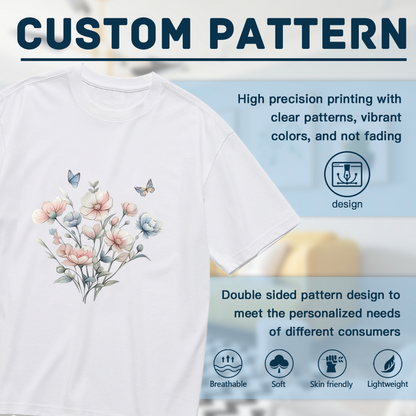 Soft Pastel Pink Floral Delicate Butterfly Watercolor Plus Size Women Printed T-Shirt
