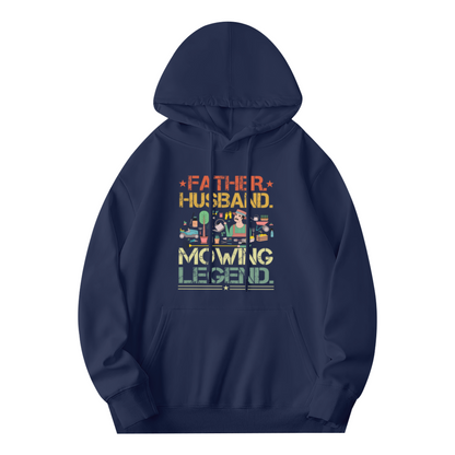 Father Husband Mowing Legend Vintage Navy Hoodie, Dad Cozy Graphic Pullover