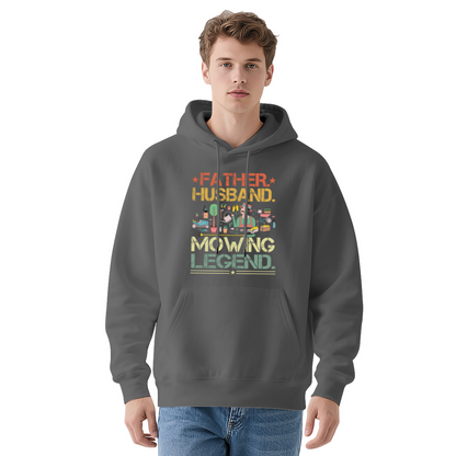 Father Husband Mowing Legend Vintage Navy Hoodie, Dad Cozy Graphic Pullover