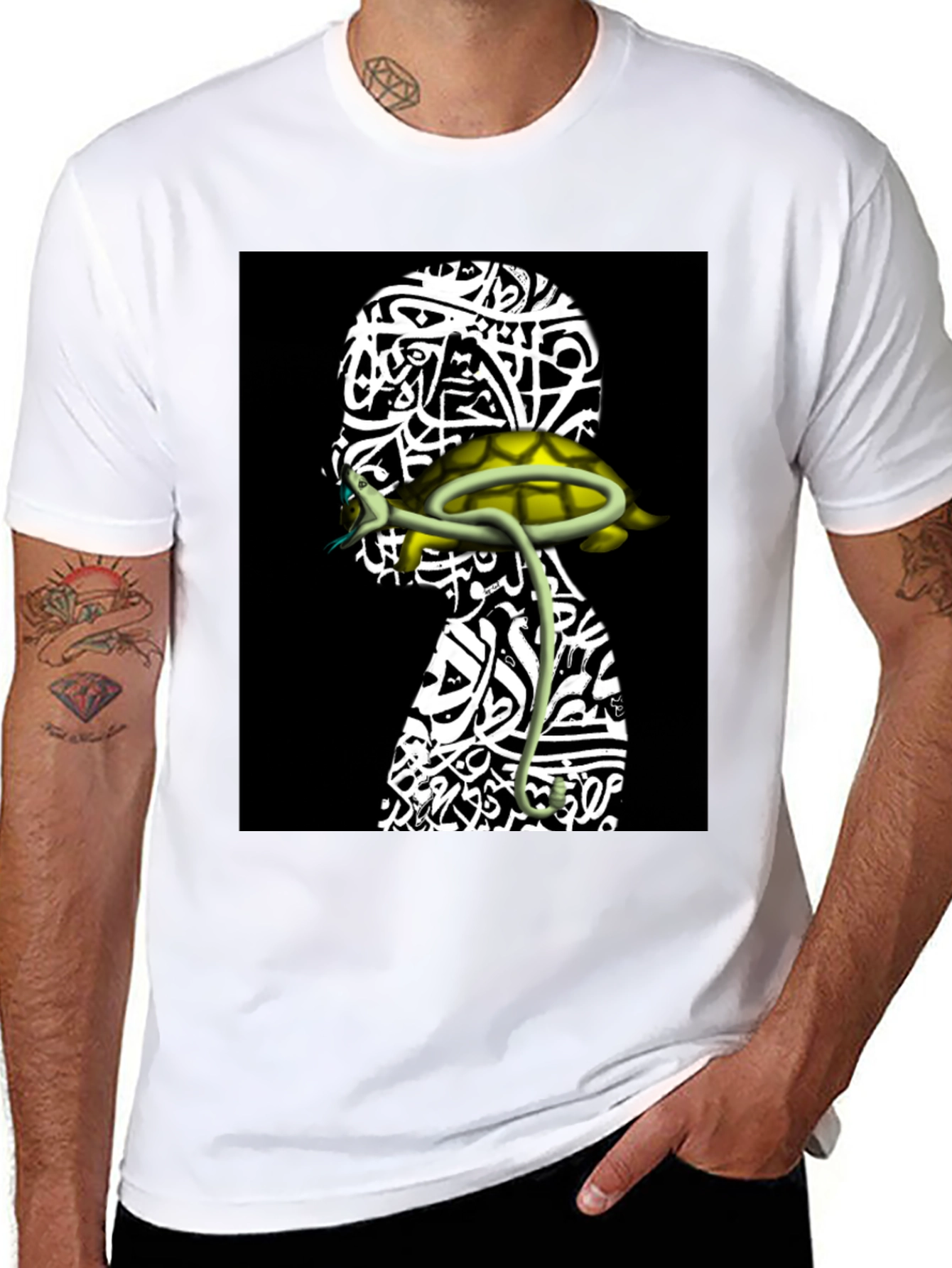 Unique Graphic Tee - Head with Turtle Design