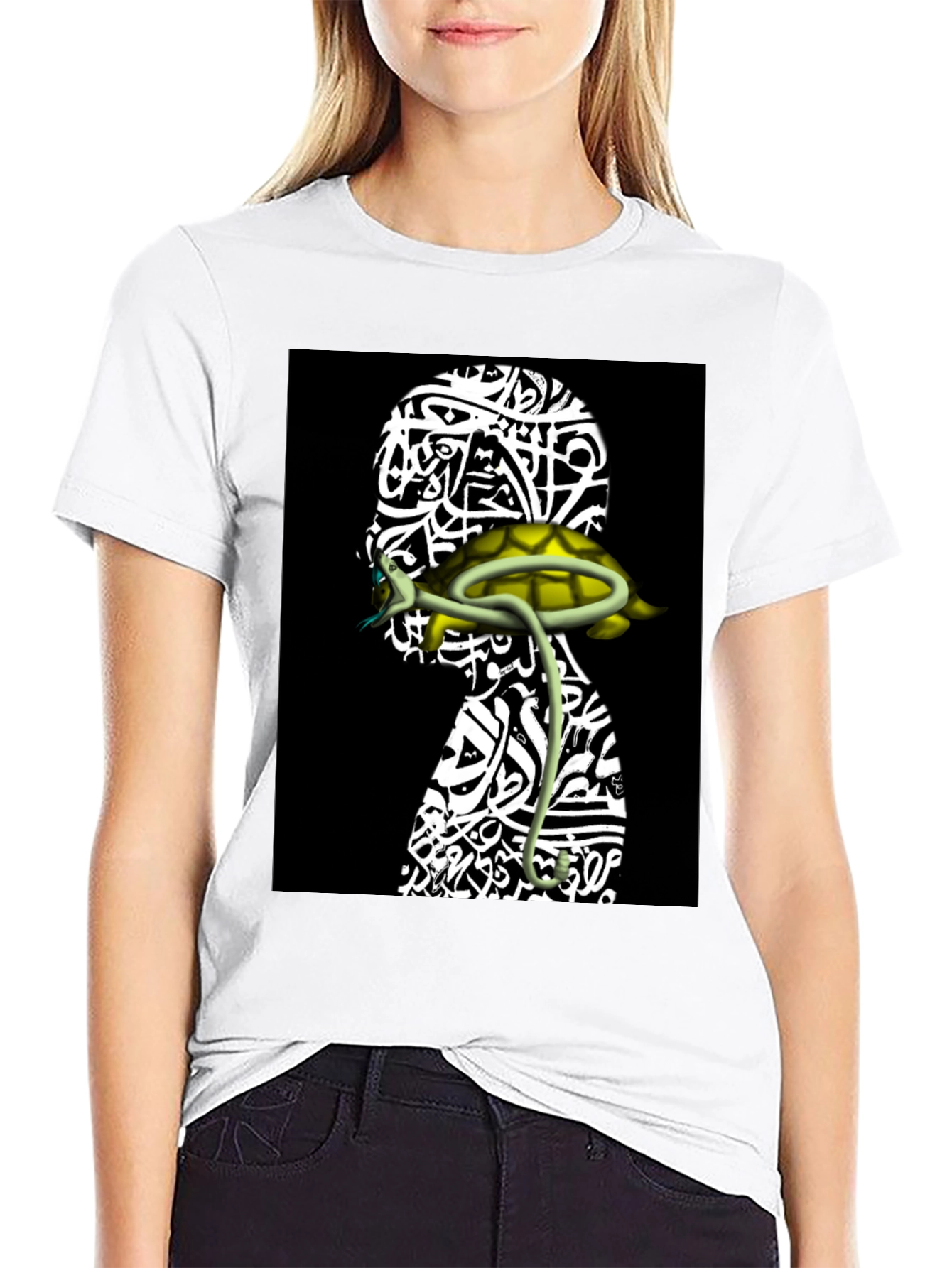 Unique Graphic Tee - Head with Turtle Design