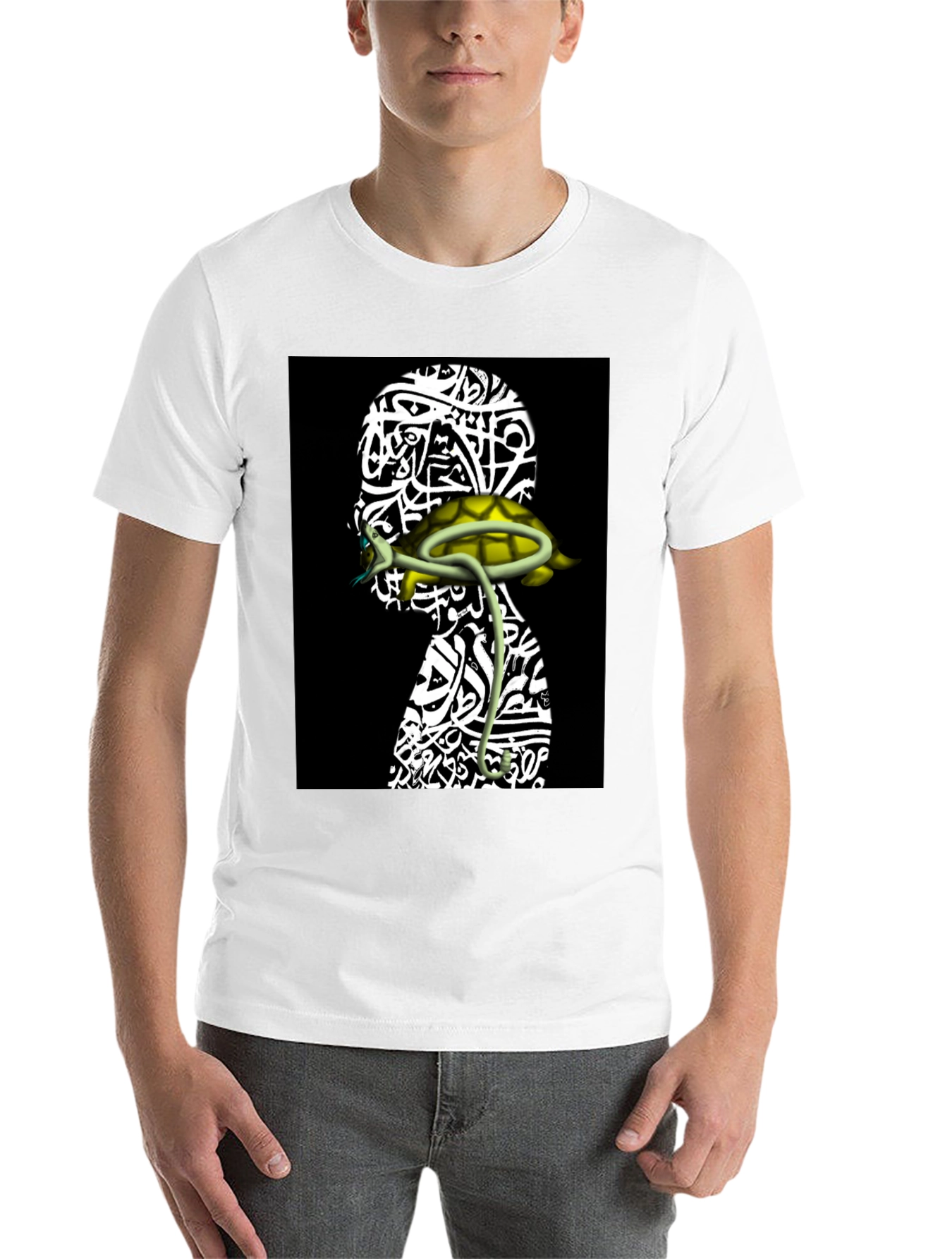 Unique Graphic Tee - Head with Turtle Design