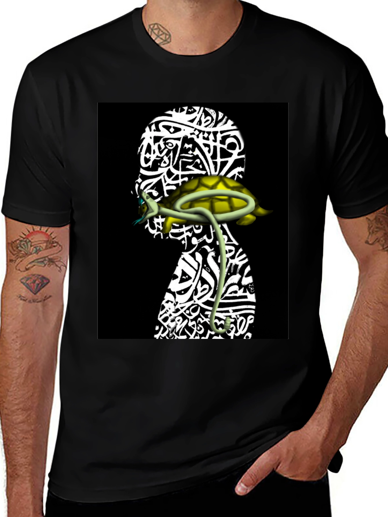 Unique Graphic Tee - Head with Turtle Design