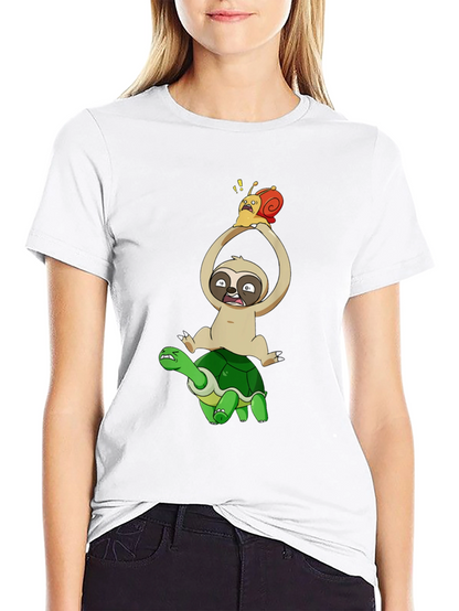 Sloth Snail & Turtle Graphic T-Shirt - Black