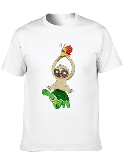 Sloth Snail & Turtle Graphic T-Shirt - Black